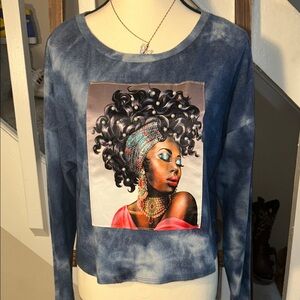 Love J Blue Tie-Dye Lightweight Sweater with Artistic Print